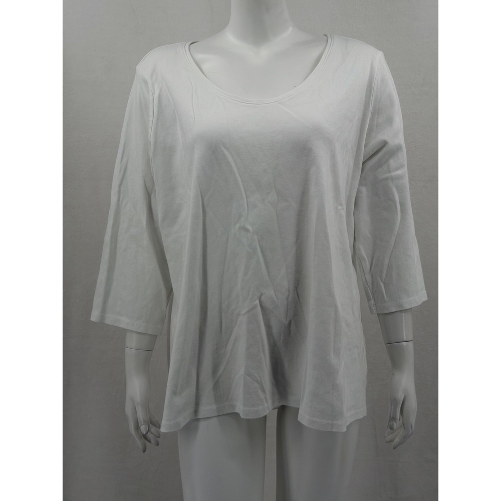 Eileen Fisher Top Womens 3X White 3/4 Sleeve Scoop Neck Organic Cotton Staple
